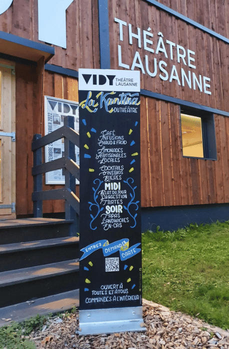 Porte-menu ardoise Restaurant Théâtre de Vidy Lausanne Switzerland by Sanda Letter