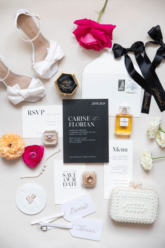 Sanda Letter_Engraver & Calligrapher in Switzerland_HOT FOIL_flatlay ribbons